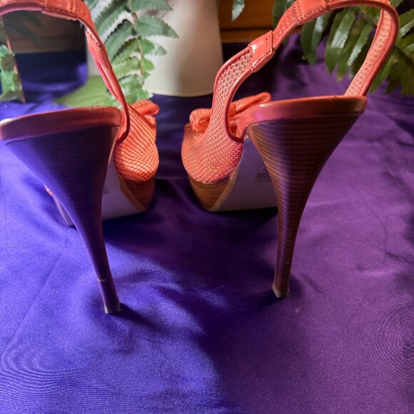 📌Michael  Fishnet Slingback 5.5" High Hell Sandals with Platform an Bow 9.5 M - Picture 5 of 16